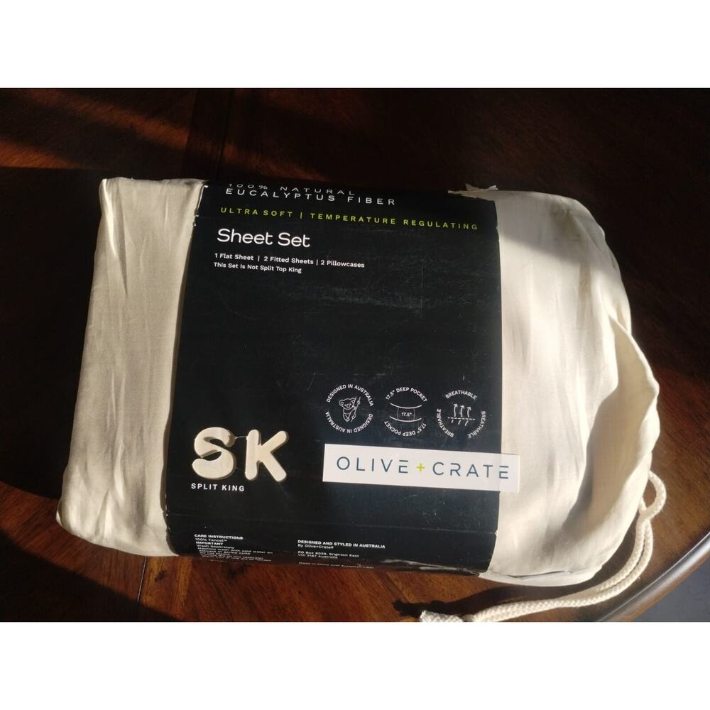 Olive Crate 100% Eucalyptus TENCEL Cooling - FULL SPLIT KING King Sheet Set 6pc - Picture 2 of 6
